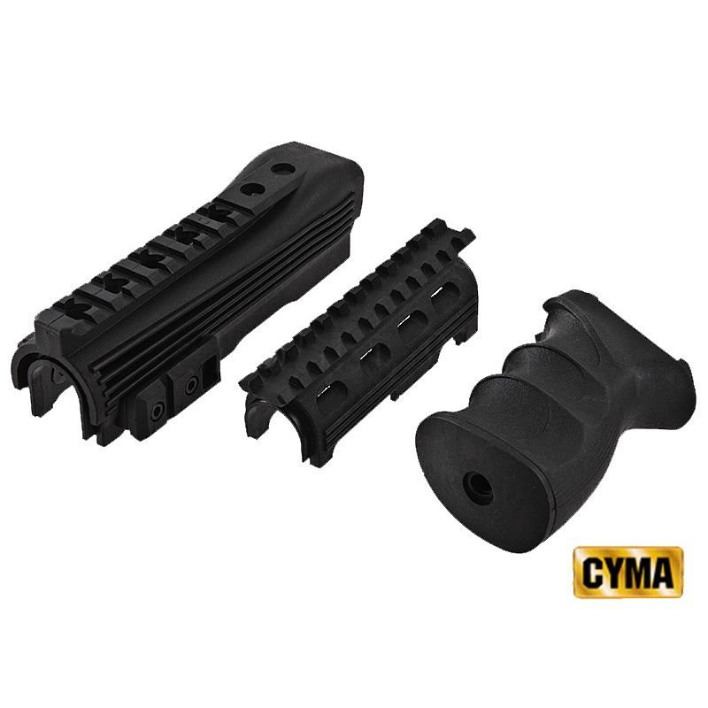 21 НАБОР ТАКТИЧЕСКАЯ РУКОЯТКА, RIS ЦЕВЬЕ И НАКЛАДКА АК НЕЙЛОН CYMA C.49 BLACK — изображение 1